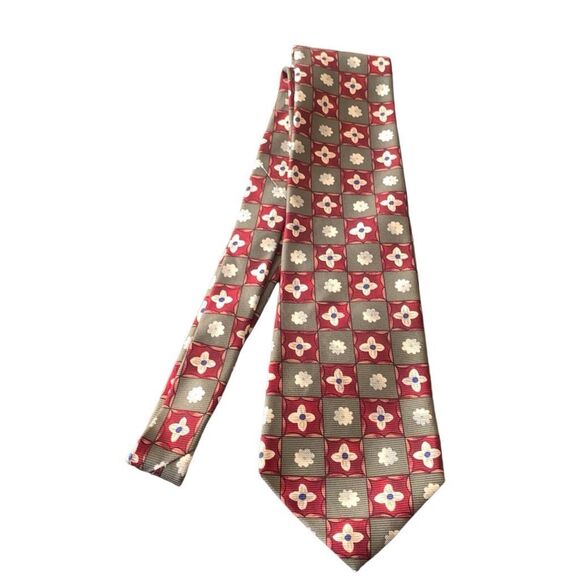 Pre Owned Men’s Geoffrey Beene Tie Neck Tie Necktie 100% Silk From Italy Red - Picture 2 of 5